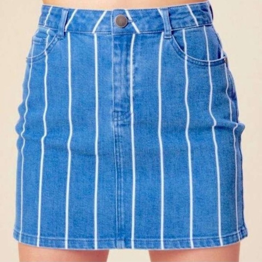 Altar’d State Blue/White Stripe Denim Mini Skirt Size S
